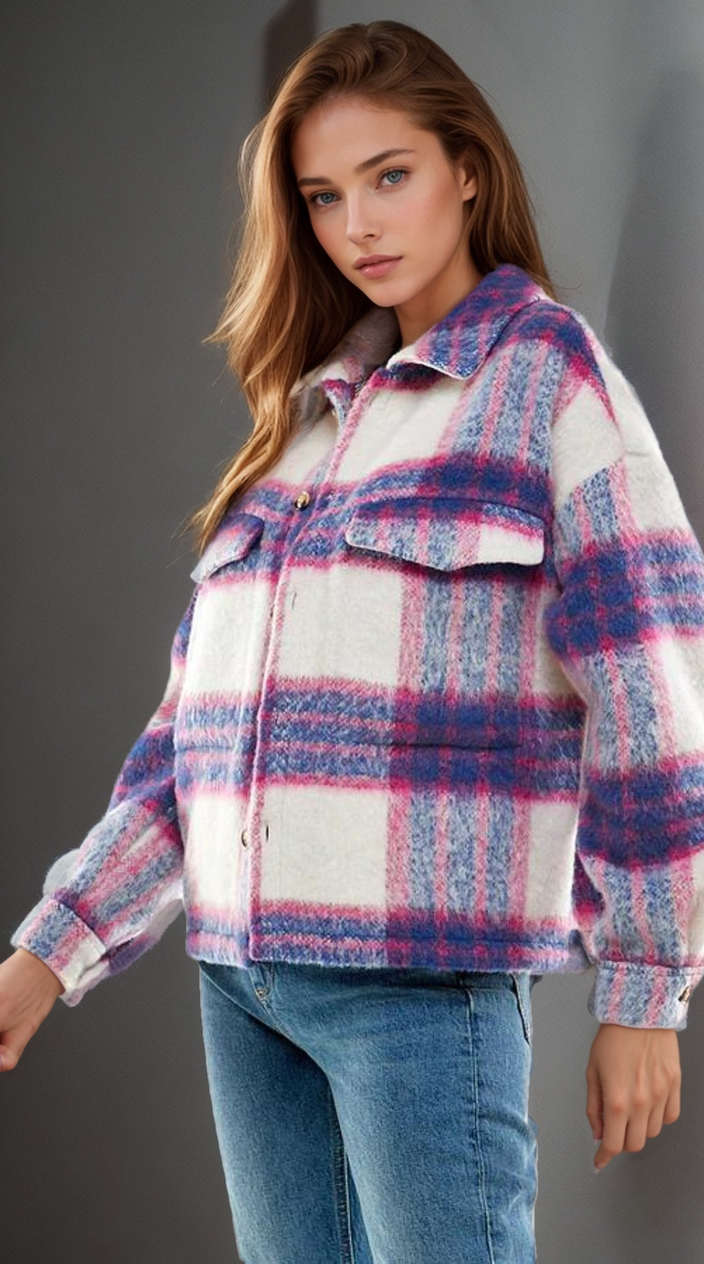 Fitkitty Culture Soulful Serenity brushed plaid shacket, product view 3