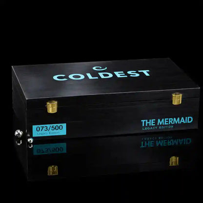 Black wooden box with 'Coldest' branding and 'The Mermaid' text on a black background