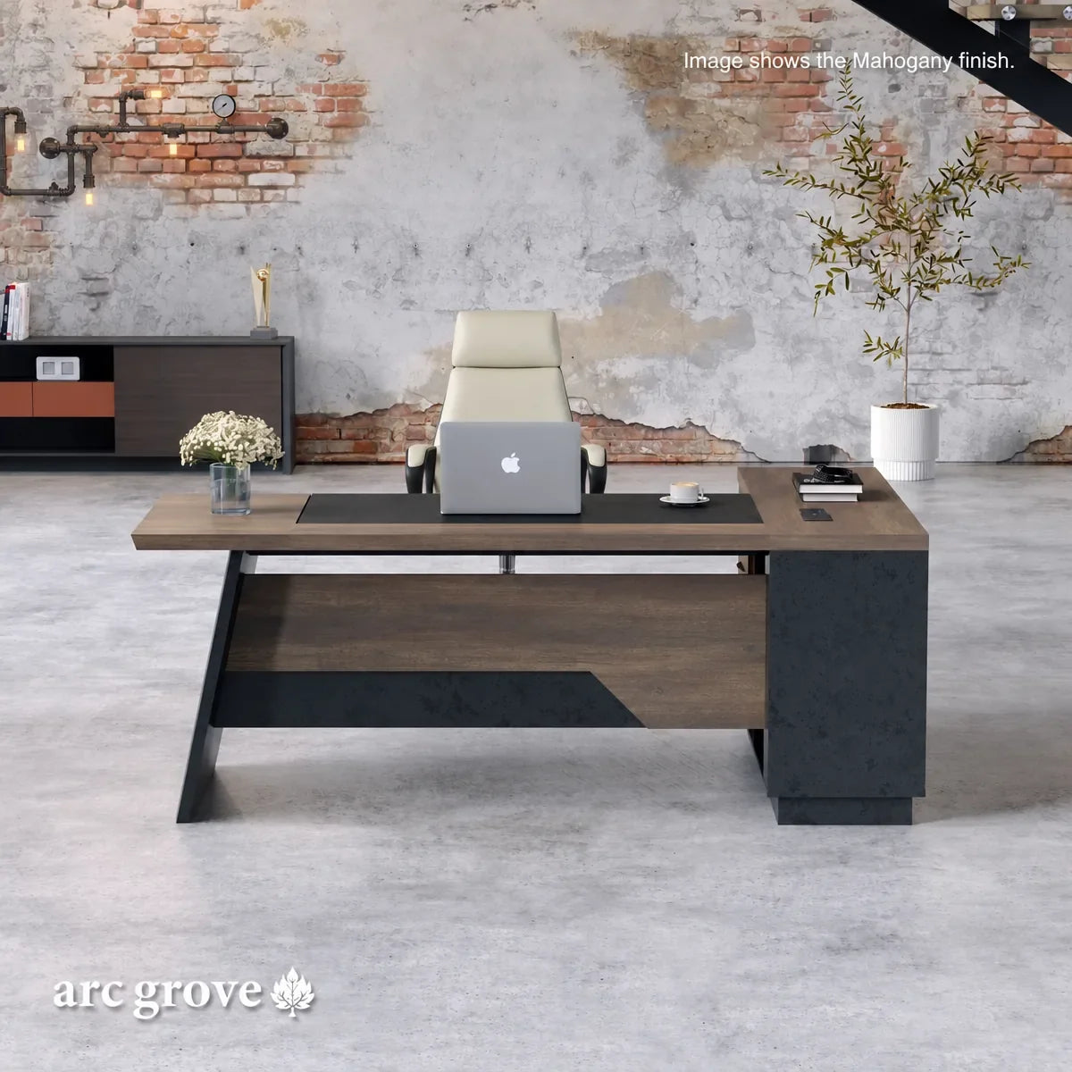 Arc Grove Linton L-shaped executive desk in Mahogany, additional detail