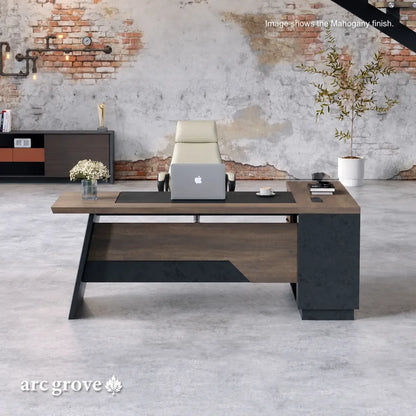 Arc Grove Linton L-shaped executive desk in Mahogany, additional detail