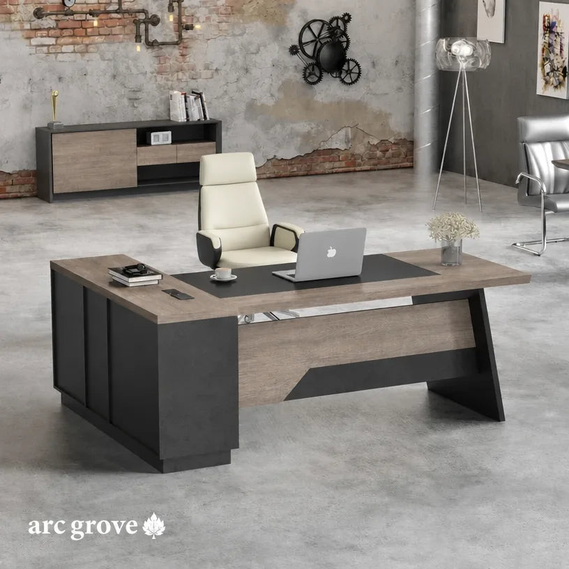 Arc Grove Linton L-shaped executive desk in Mahogany, alternate view (2)