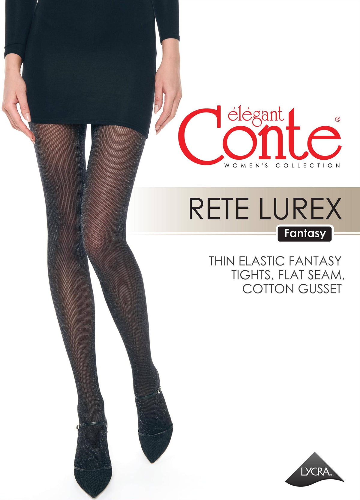 Conte Rete Lurex Fantasy Shimmering Tights — Fine Mesh Imitation in Nero Black, alternate view