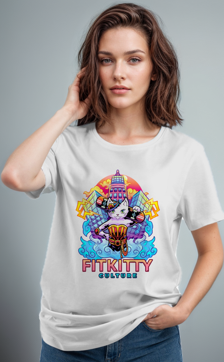 Fitkitty Culture Baddie Kitty unisex t-shirt, front view with graphic