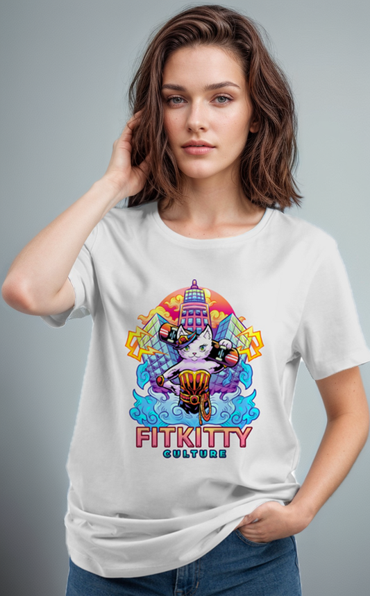 Fitkitty Culture Baddie Kitty unisex t-shirt, front view with graphic