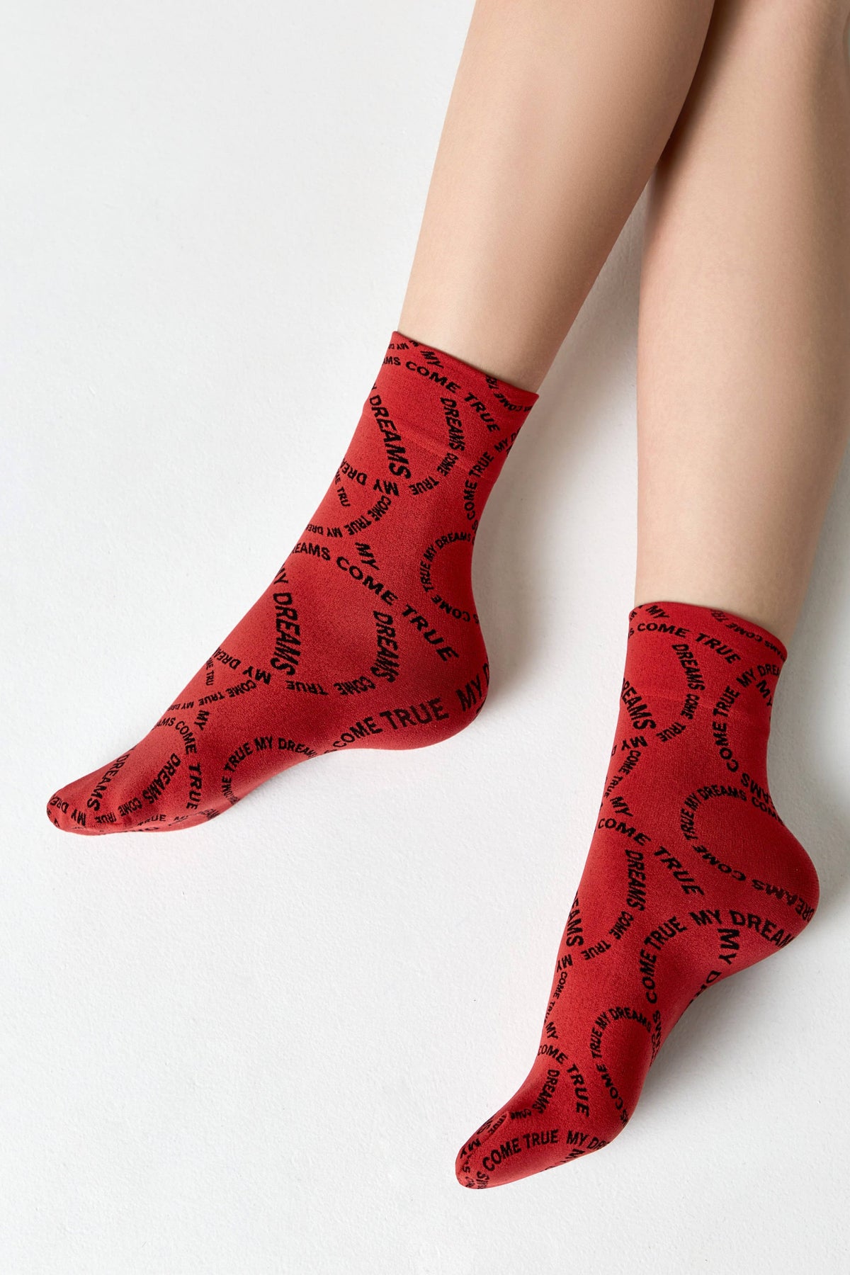 Conte Fantasy dense socks with knitted My dreams design, styled photo (2)