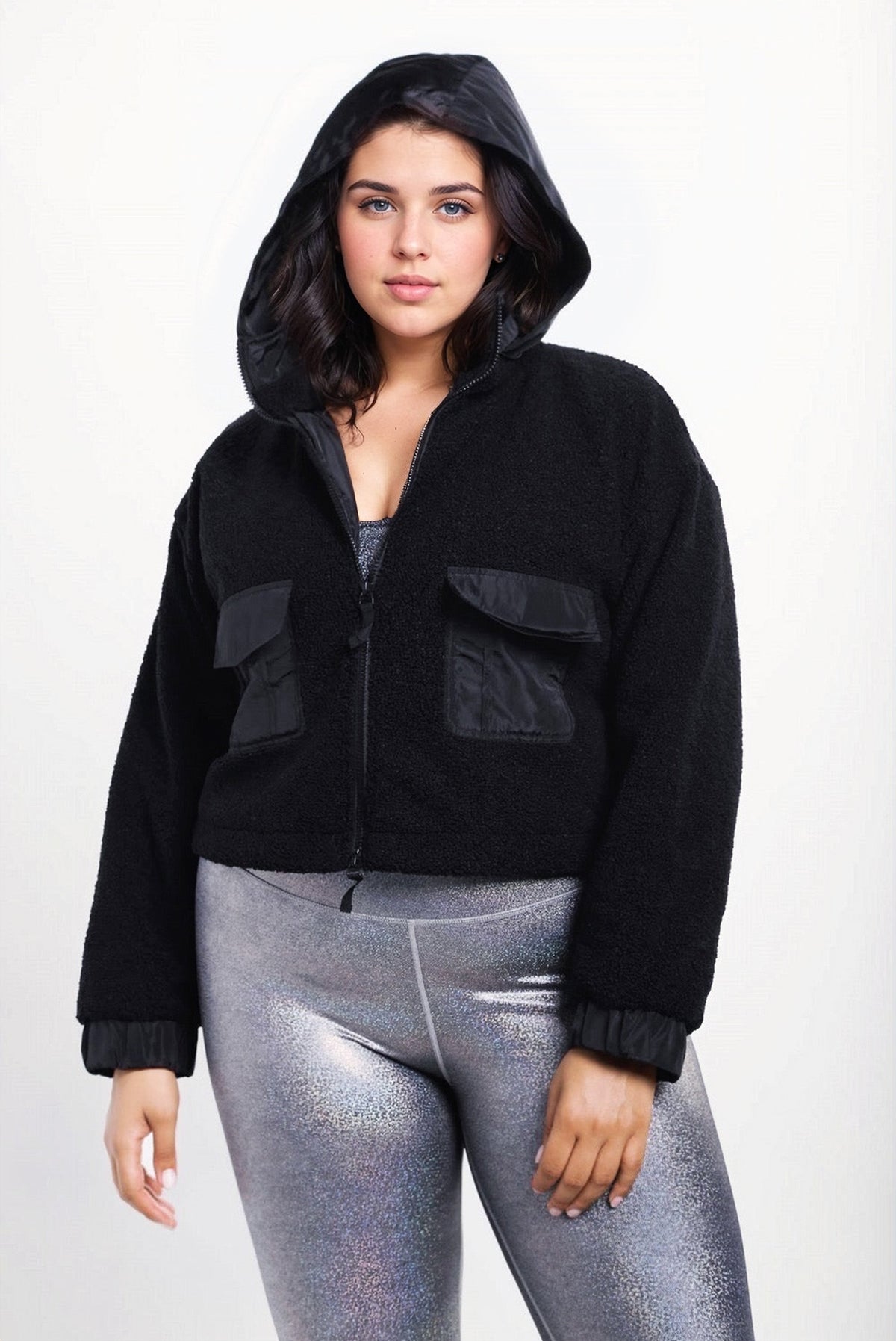 Fitkitty Culture CURVY Sherpa Dreams cropped hooded jacket, alternate view 4