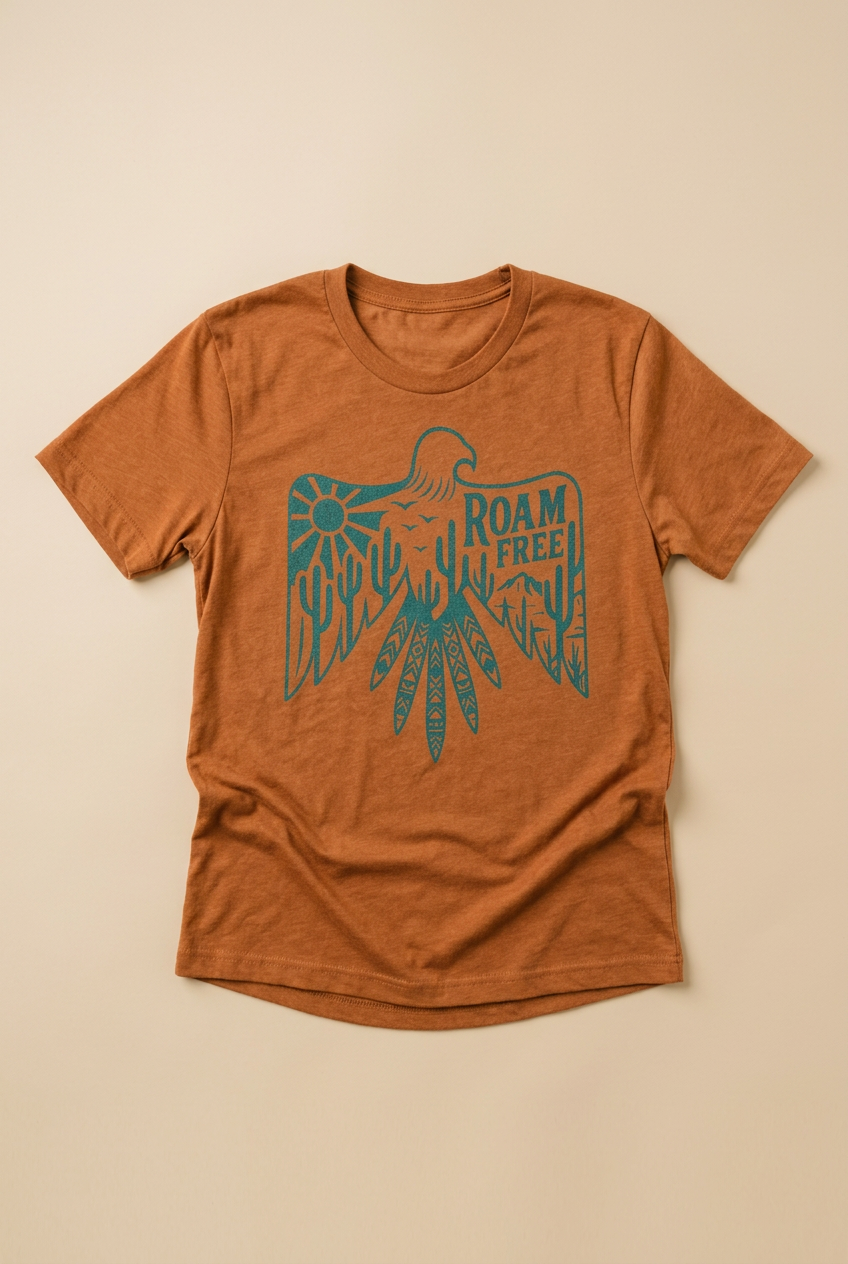 Fitkitty Culture Roam Free tee, flat lay