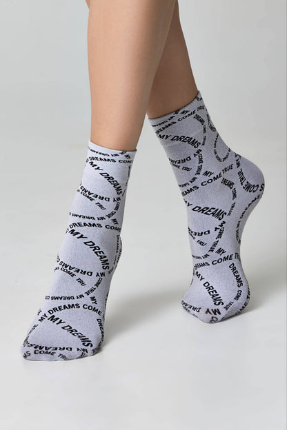 Conte Fantasy dense socks with knitted My dreams design, alternate view