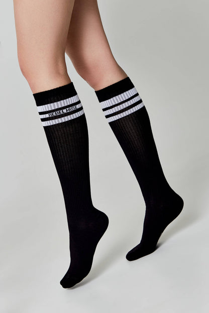 Conte Classic 009 cotton knee highs with ribbed stripes, product photo (2)