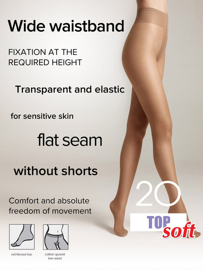 Conte Top Soft 20 Den Tights — Adjustable Fit for Sensitive Skin in Beige