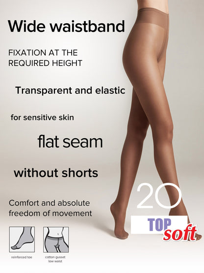Conte Top Soft 20 Den Tights — Adjustable Fit for Sensitive Skin in Bronze Tan