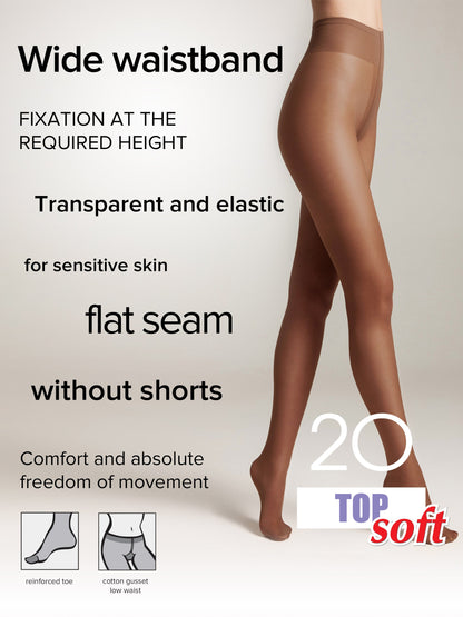 Conte Top Soft 20 Den Tights — Adjustable Fit for Sensitive Skin in Mocca Brown