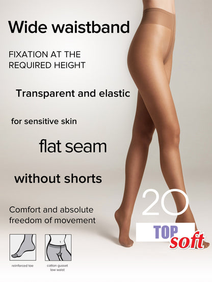 Conte Top Soft 20 Den Tights — Adjustable Fit for Sensitive Skin in Natural Nude