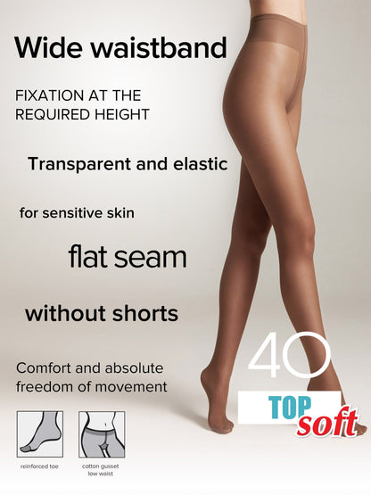 Conte Top Soft 40 Den Tights — Adjustable Fit for Sensitive Skin in Bronze Tan
