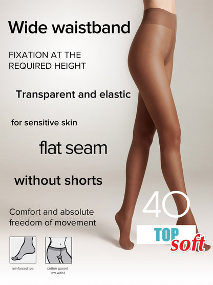 Conte Top Soft 40 Den Tights — Adjustable Fit for Sensitive Skin in Mocca Brown