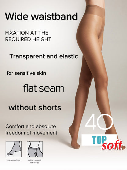 Conte Top Soft 40 Den Tights — Adjustable Fit for Sensitive Skin in Natural Nude