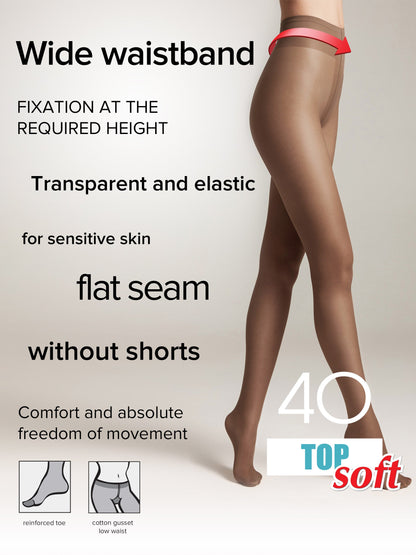 Conte Top Soft 40 Den Tights — Adjustable Fit for Sensitive Skin in Shade