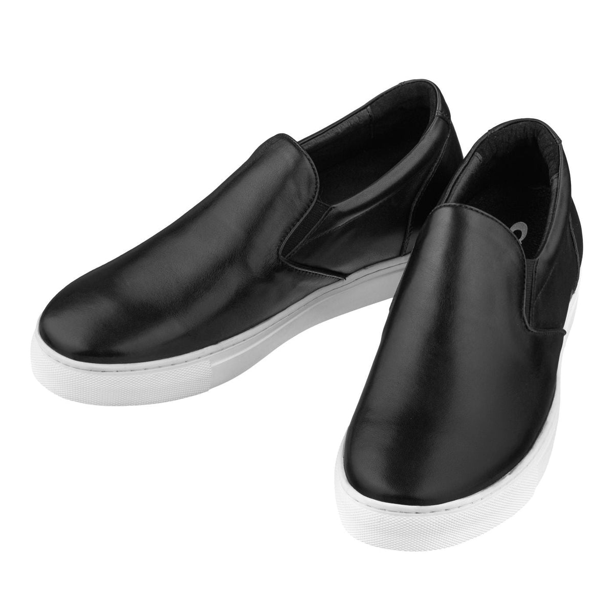 CALTO T1021 nappa leather elevator loafer in black, product photo, alternate angle