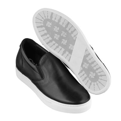 CALTO T1021 nappa leather elevator loafer in black, alternate view, additional angle