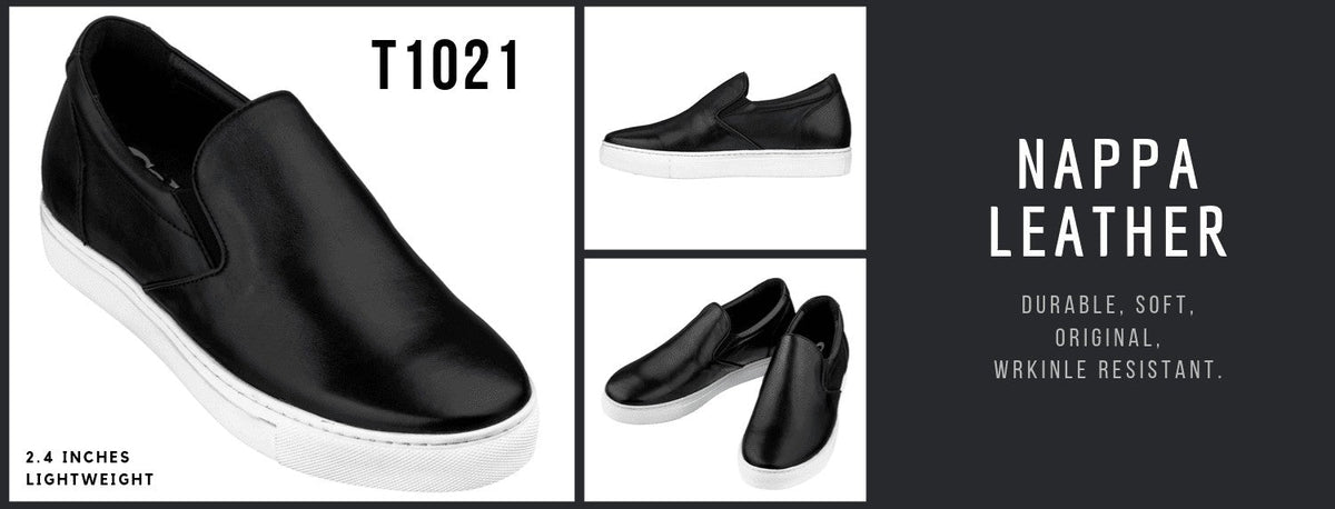 CALTO T1021 nappa leather elevator loafer in black, alternate view