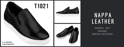 CALTO T1021 nappa leather elevator loafer in black, alternate view