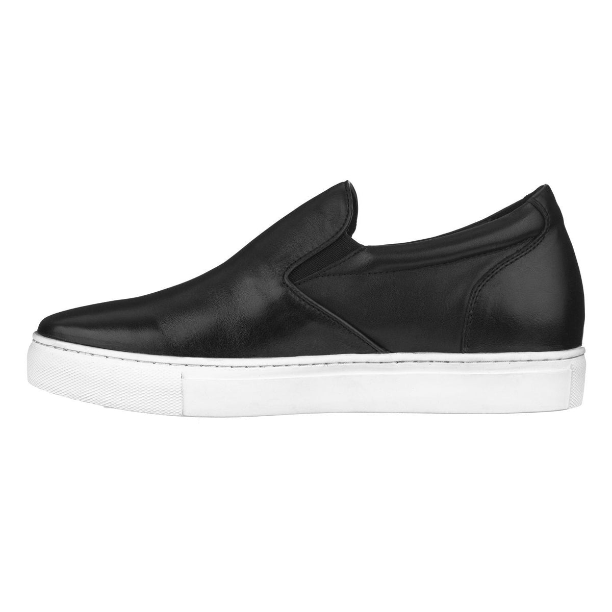 CALTO T1021 nappa leather elevator loafer in black, styled photo