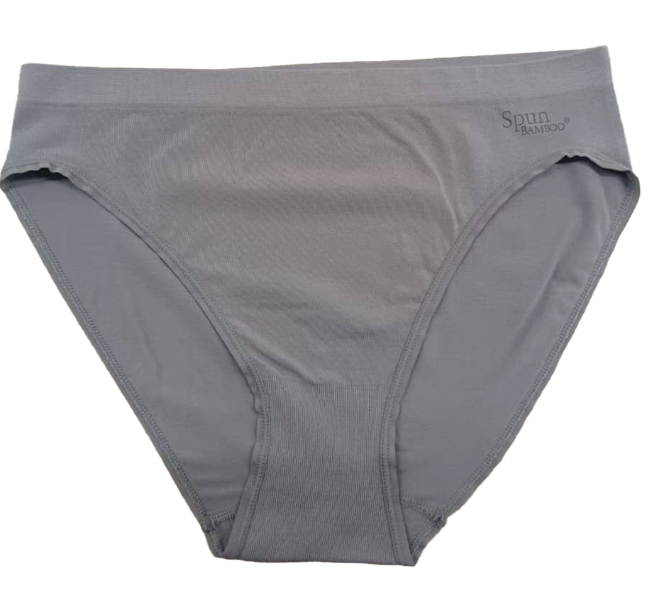 Women's Bamboo & Cotton High-Leg Brief in gray, with Spun Bamboo waistband label, on a white background