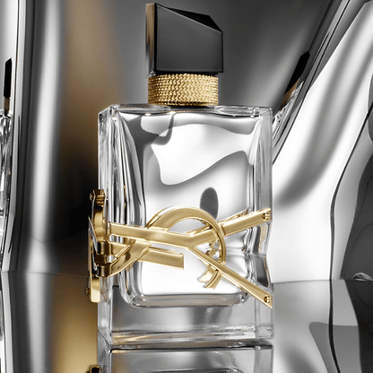 Yves Saint Laurent Libre L'Absolu Platine Parfum bottle on a reflective surface